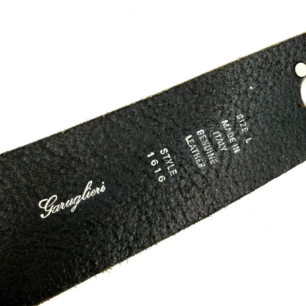 Vintage 90s Garuglieri Black Leather Round Buckle Grommet Belt
